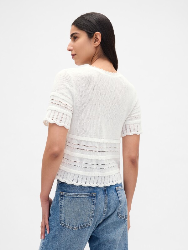 SS LINEN POINTELLE TOP NEW OFF WHITE