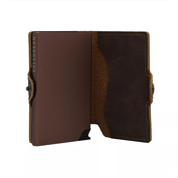 Billetera Tarjetero Dellorean Protección RFID Anticlonación Variante Color Marron