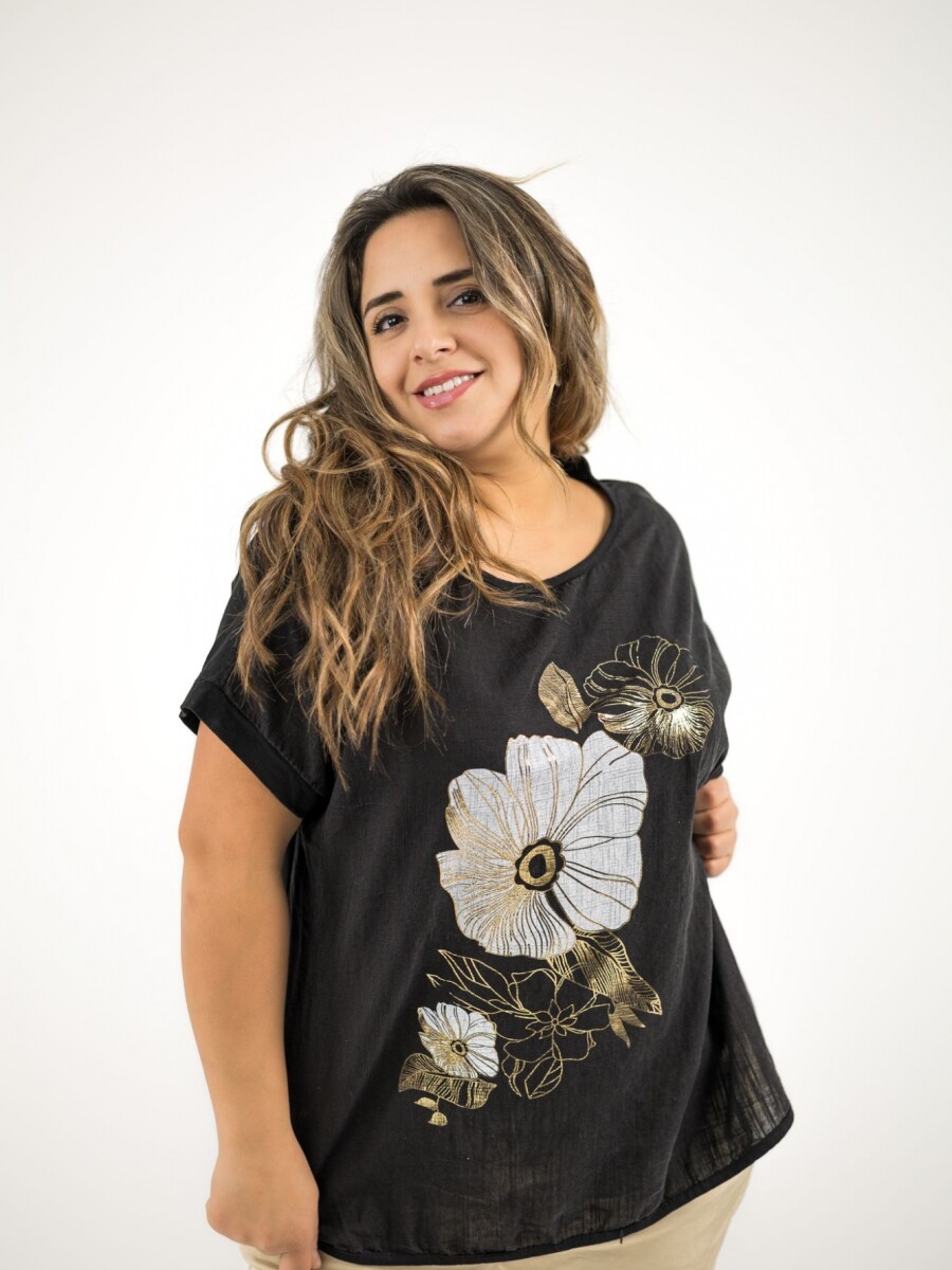 Blusa de algodón y lino Negra