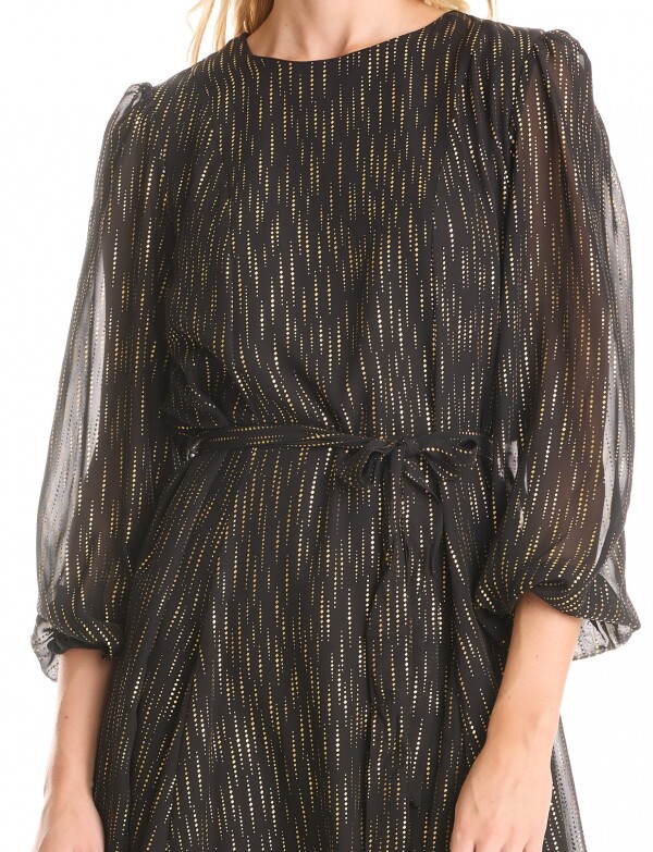 Vestido Gasa & Brillo Metalizado NEGRO/DORADO