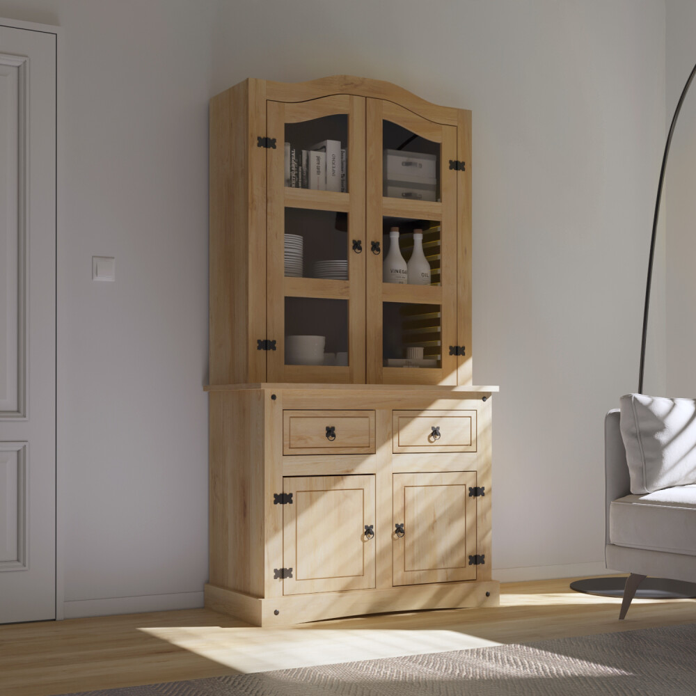 Cristalero 4 Puertas Madera Maciza - Linea Mexicana Natural