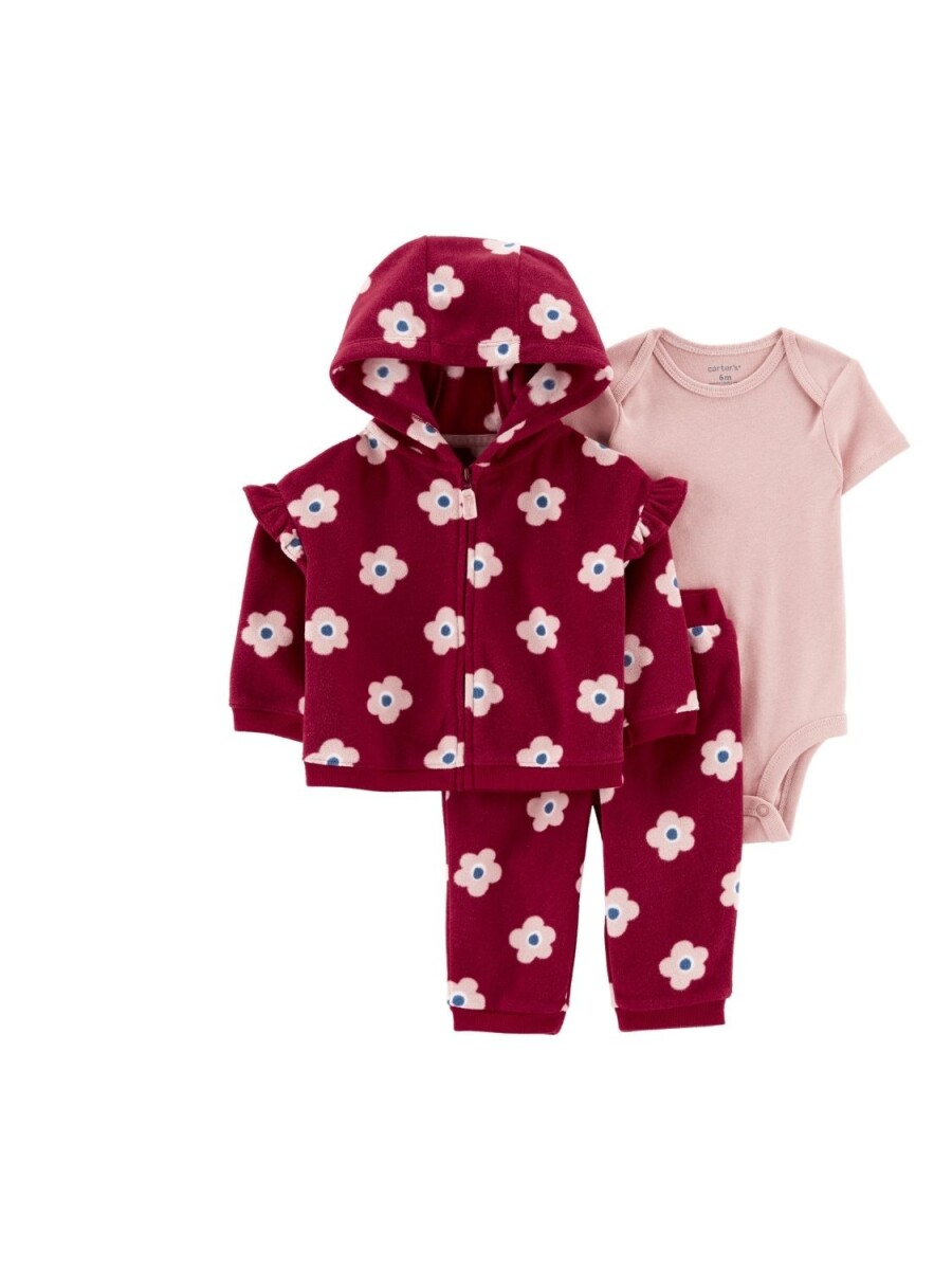 Conjunto Carters Floral 3 Piezas Campera Pantalón y Body - ROJO-ROSA 