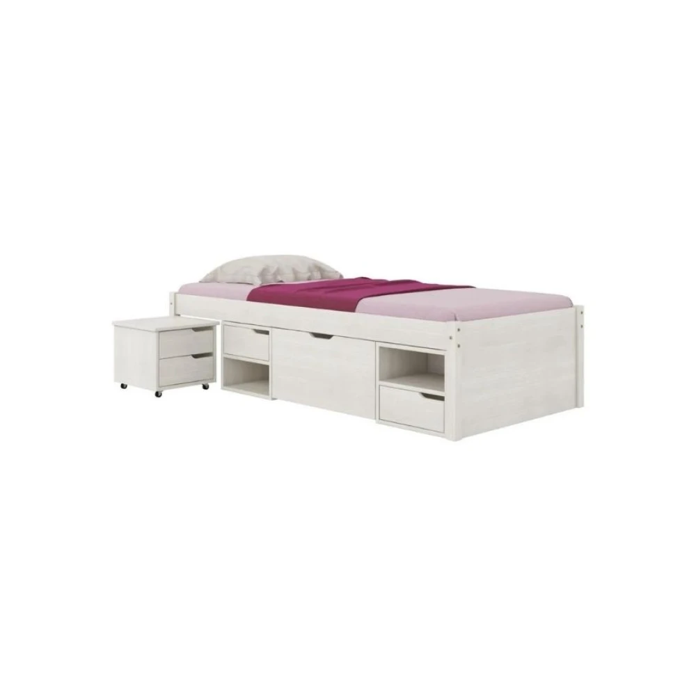 Cama Madera Maciza Con Cajones - 1 plaza - Linea charme Blanco