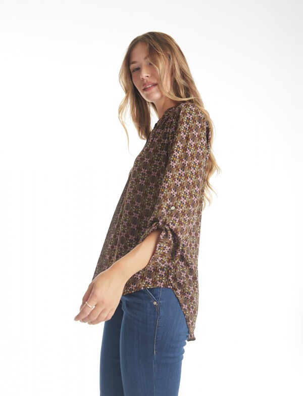 Blusa Esc V Printed MARRON/MULTI