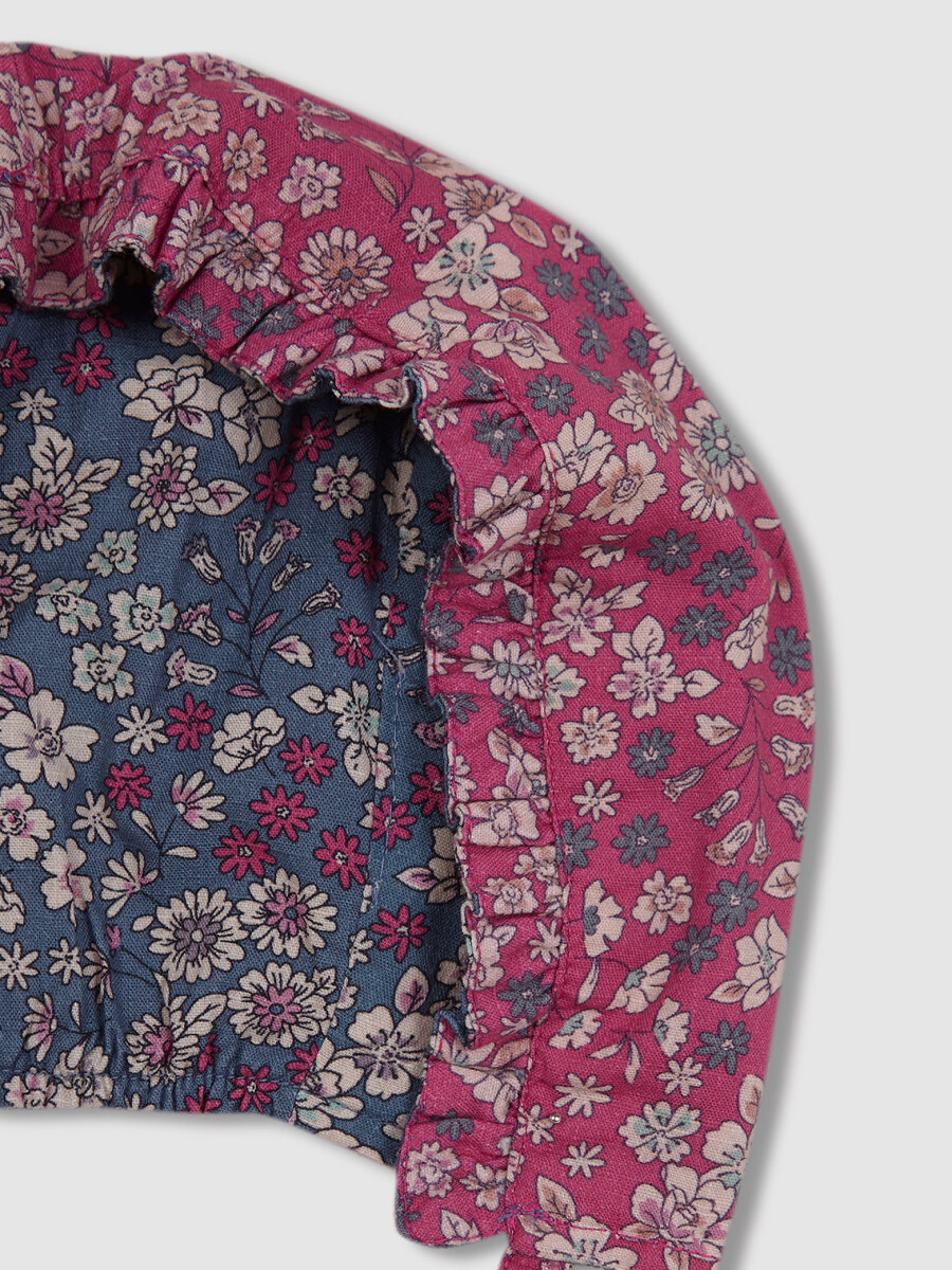 Capota Reversible De Flores Azul Viejo