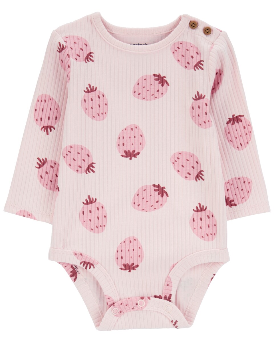 Body de algodón acanalado, manga larga, diseño frutillas 