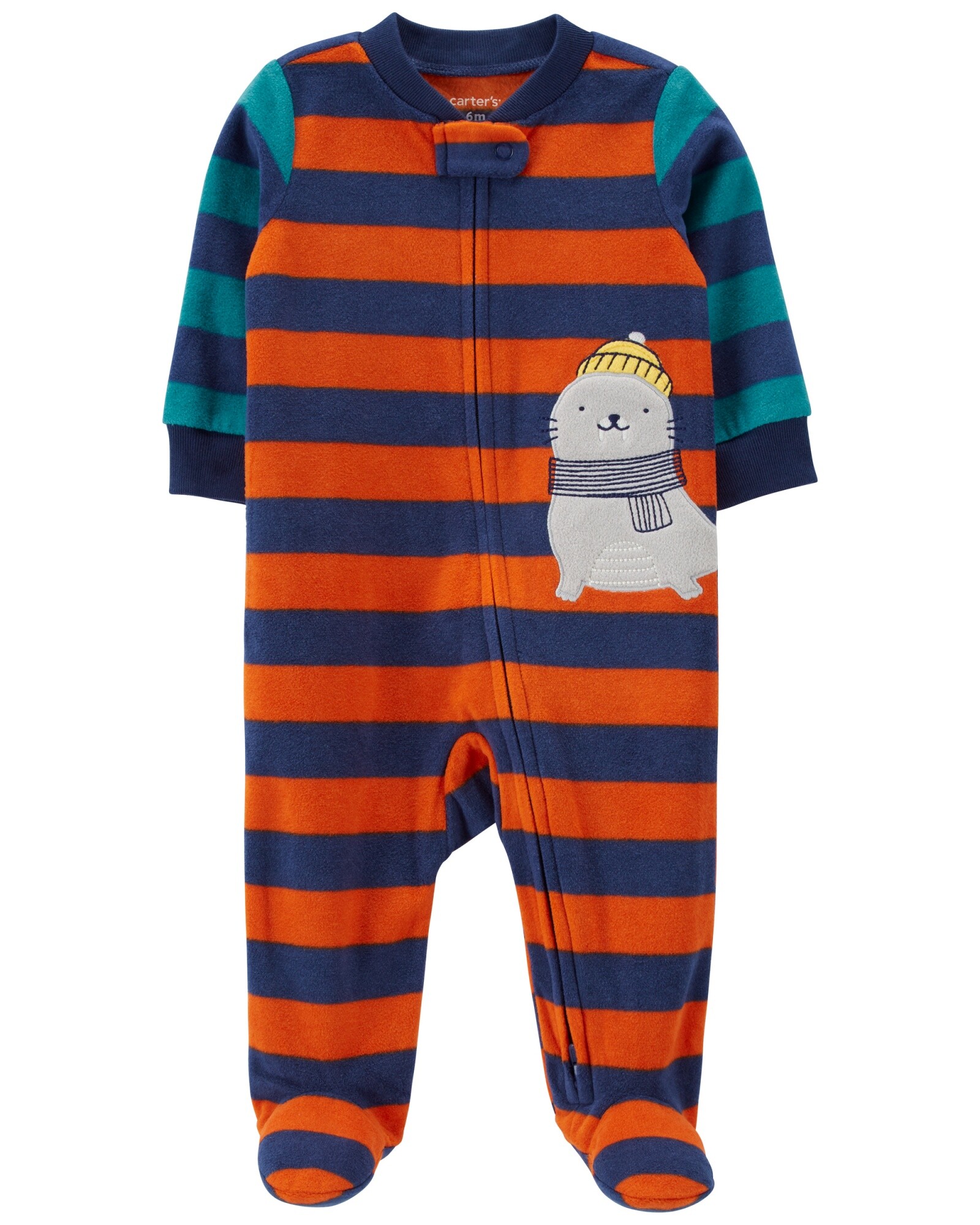 Pijama una pieza de micropolar con pie y doble cierre estampa foca Sin color