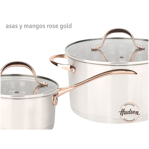 Bateria Acero Inoxidable Golden Rose Con Asas Por 6 Piezas Bateria Acero Inoxidable Golden Rose Con Asas Por 6 Piezas