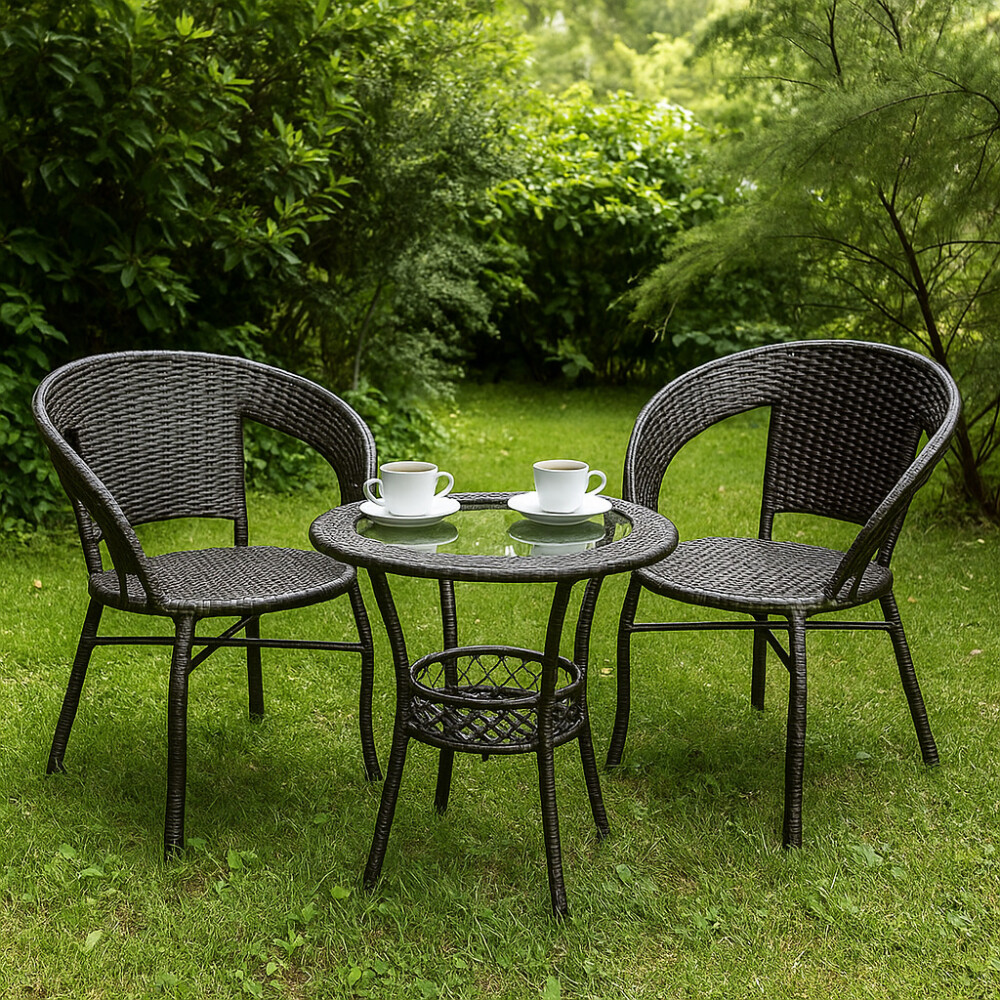 Juego de Mesa y 2 Sillas Para Jardin Negro