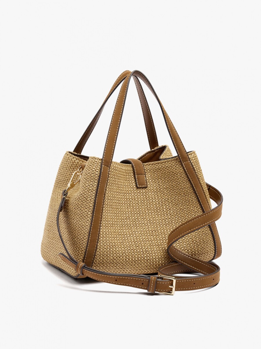 Bolso Tote Efecto Rafia Con Bandolera natural