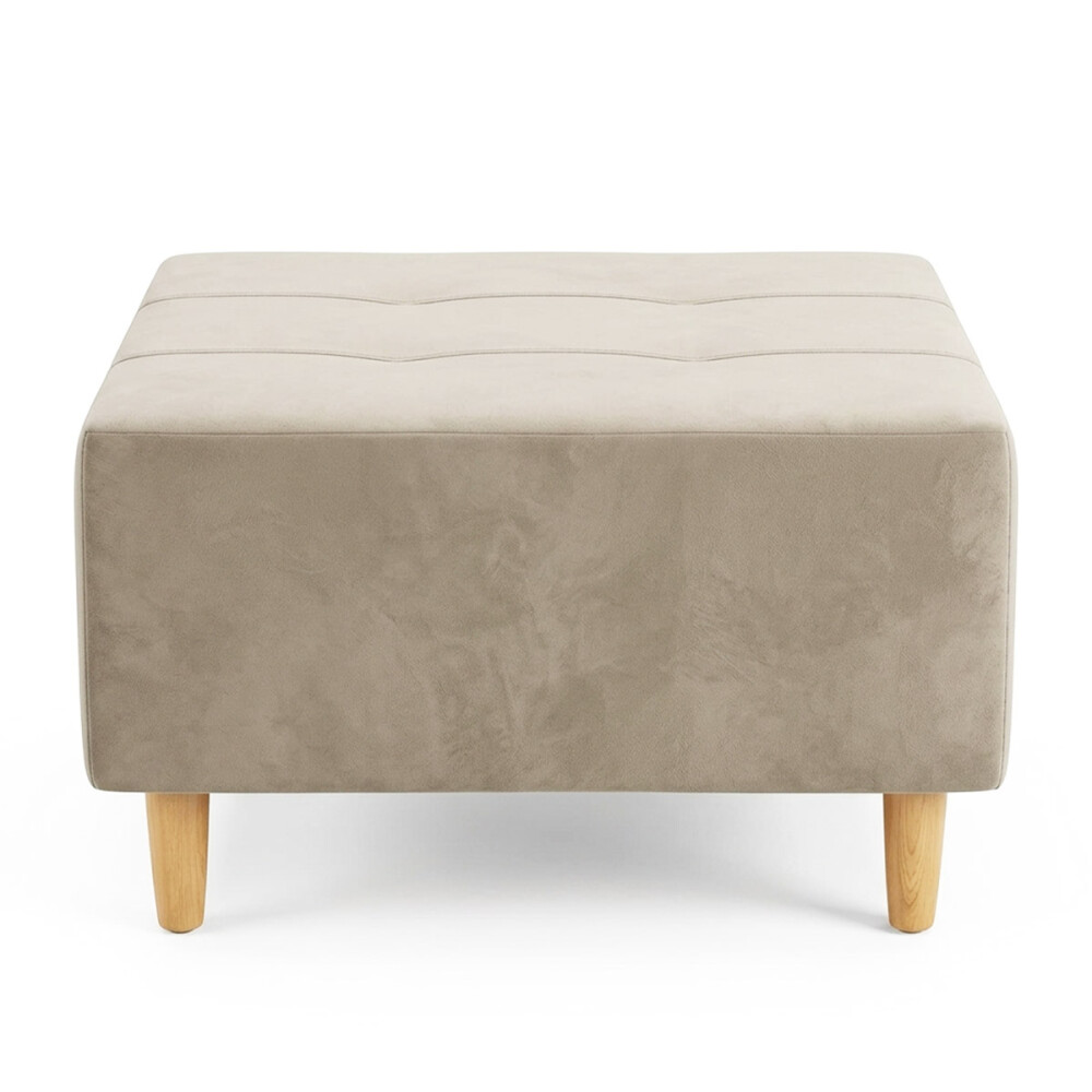 Puff tela y patas de madera Beige