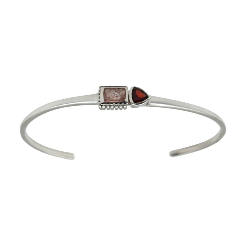 Brazalete Varanasi-Plata 925 rodinada-Piedra Granate y Cuarzo rosa-BR2019 conpiedra