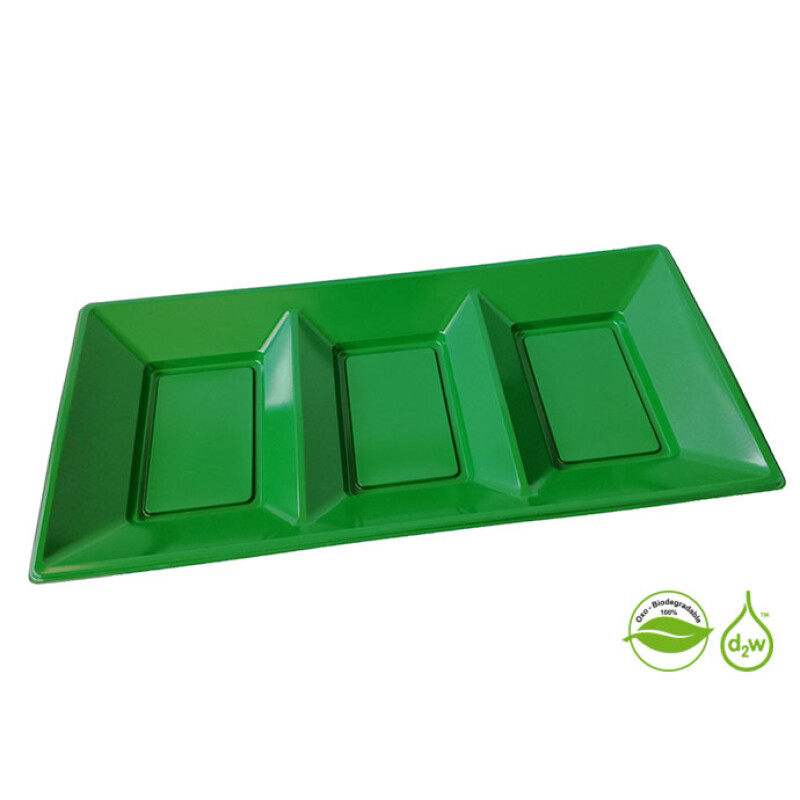 Bandeja Biodegradable Rectangular x3 Unidades Verde