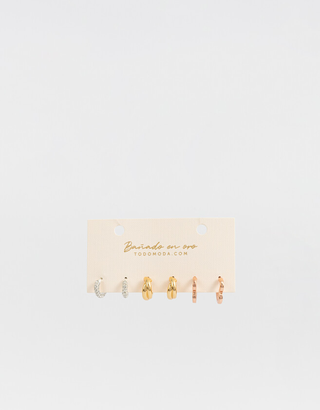 Aros Argollas Set Bañada en Oro Rosa Set De Argollas Bañados En Oro - Dorado Oro Rosa