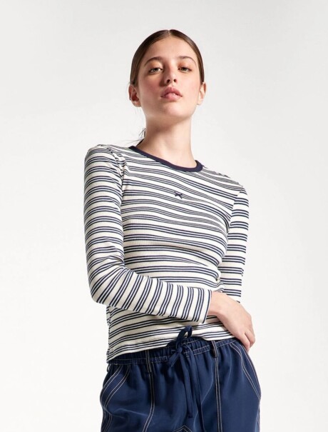 CAMISETA MANGA LARGA A RAYAS AZUL