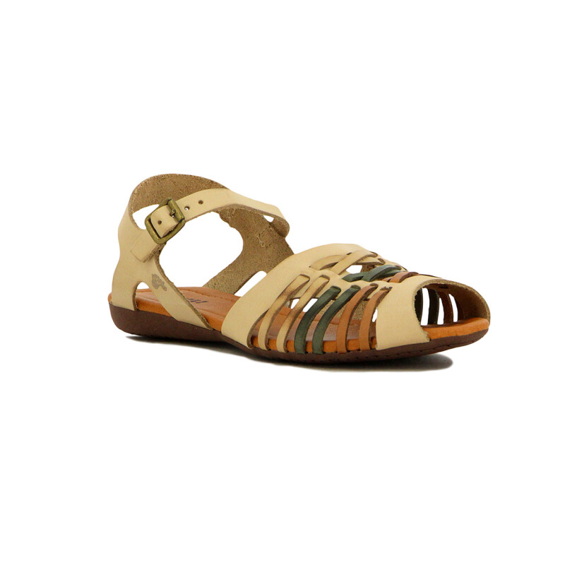 Country Sandalia Casual Cuero S/baja Tiras Cruzadas Crema-mix