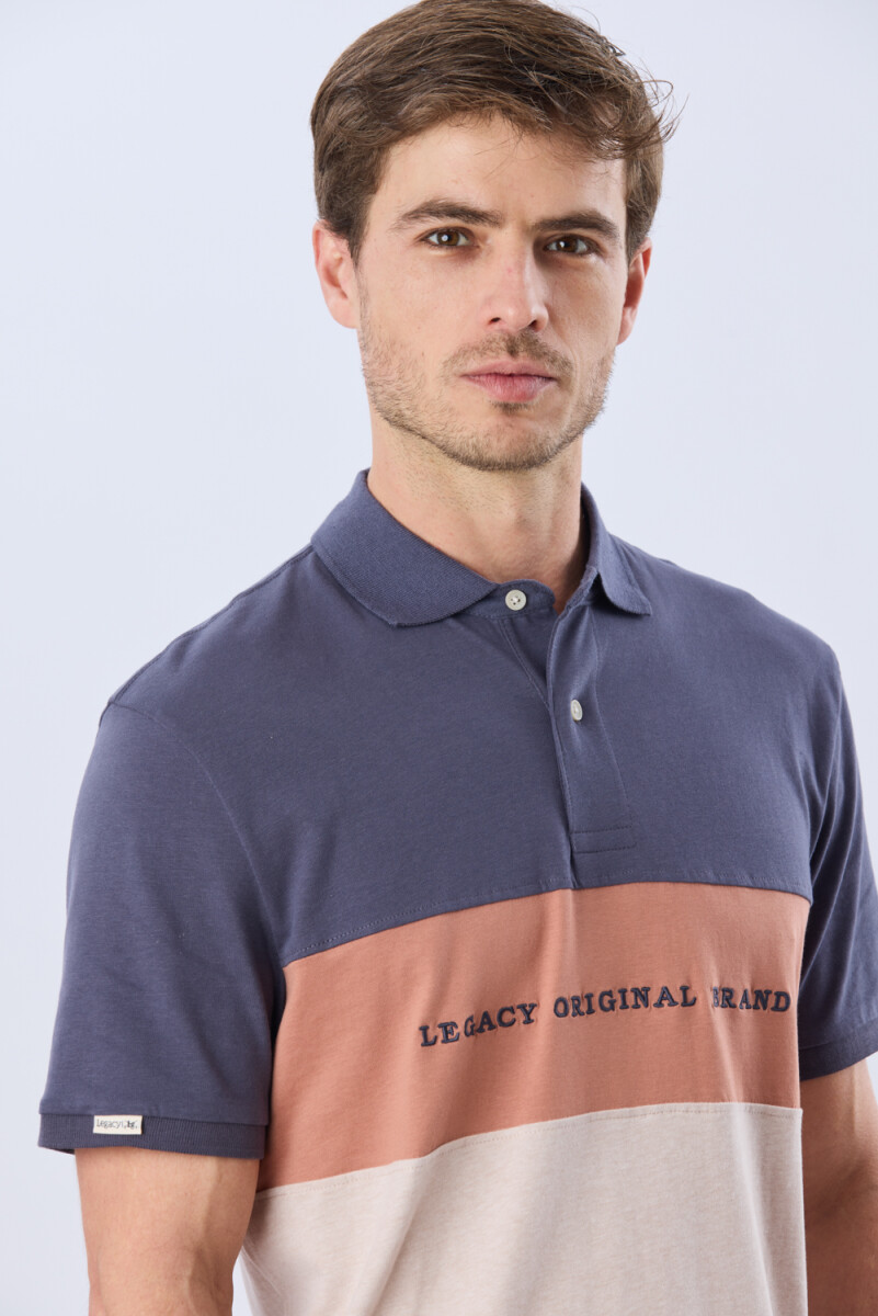 REMERA POLO RAYADA JERSEY - Azul Oscuro 