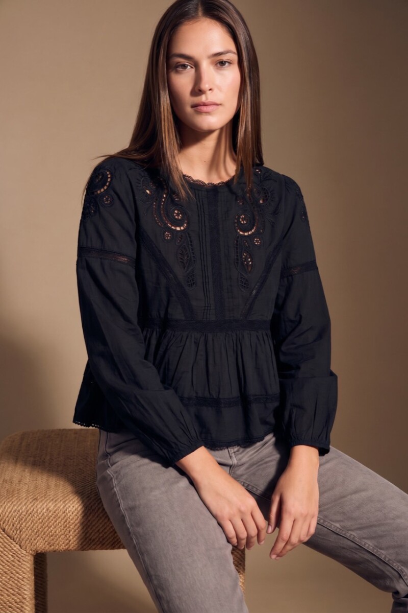 Blusa Broderie Algodón Negro