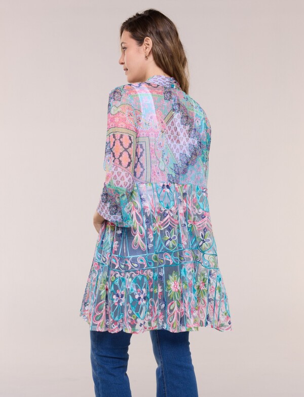 Cardigan Patchwork De Tul Bordado VERDE/MULTI