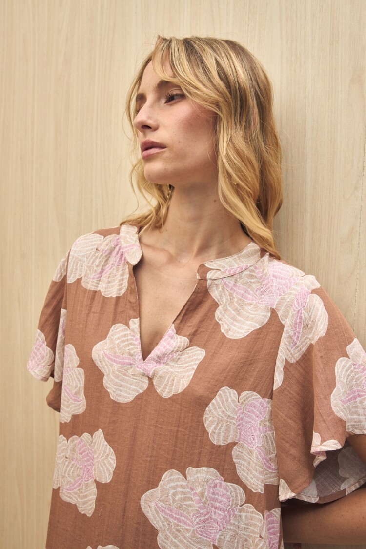 VESTIDO JILL PRINTED Beige Oscuro