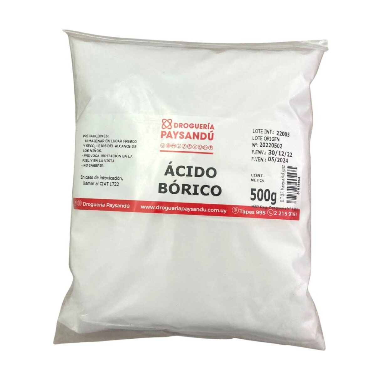 Ácido bórico - 500 g — Droguería Paysandú