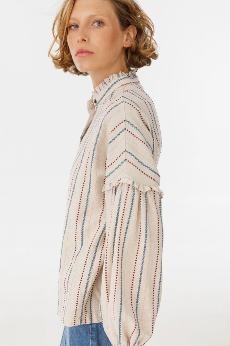 Camisa Ambar Beige raya bordeaux