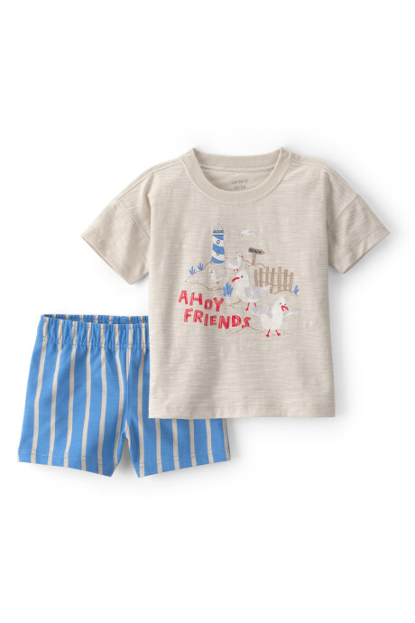 Set dos piezas de algodón, short a rayas y remera estampa gaviotas. Talles 2-5T Set dos piezas de algodón, short a rayas y remera estampa gaviotas. Talles 2-5T