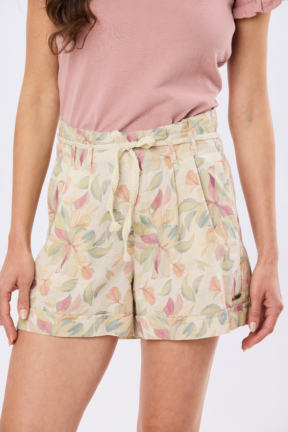 SHORT ESTAMPADO DE LINO Coral
