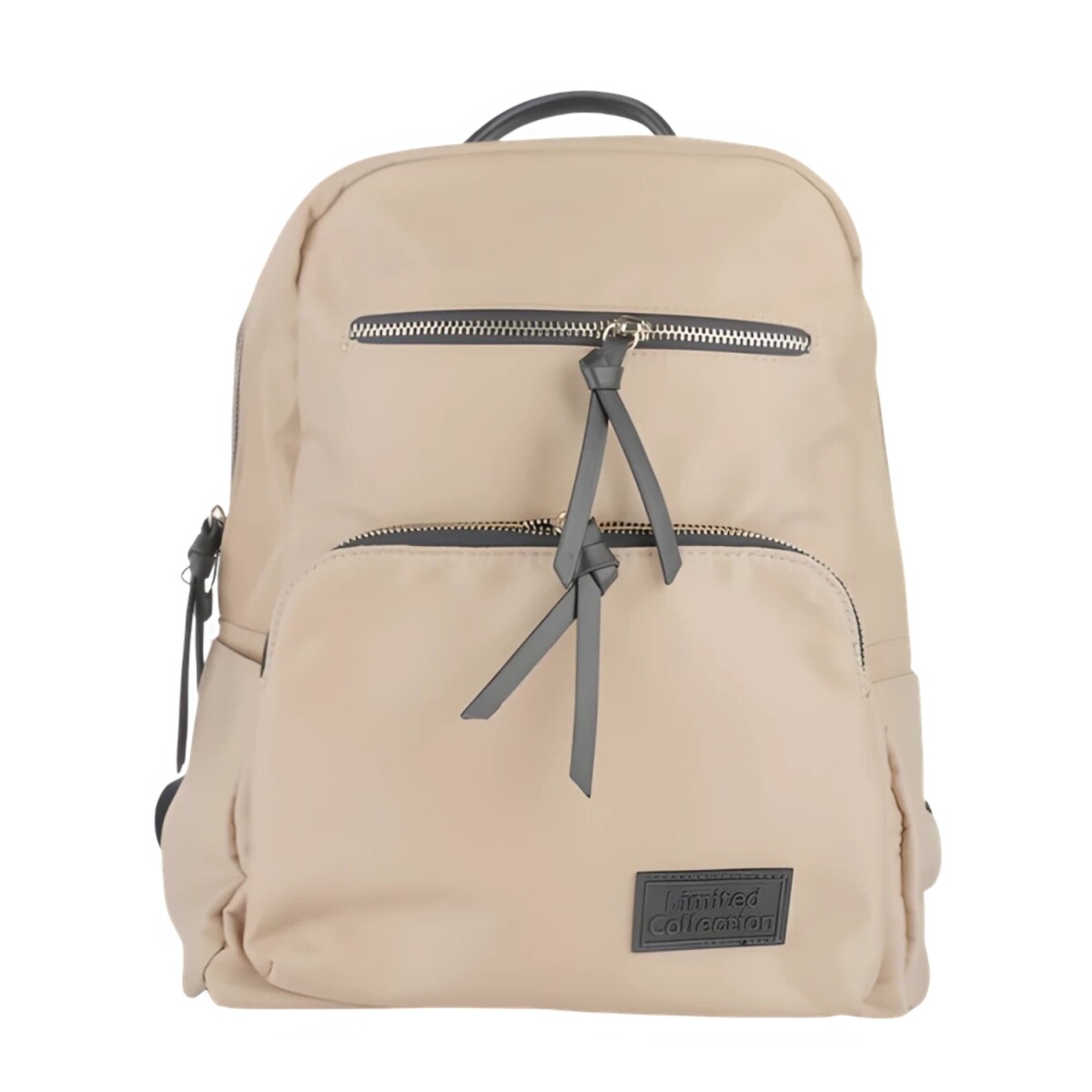 Mochila Canva de nylon con compartimientos y cierres metálicos - Beige 