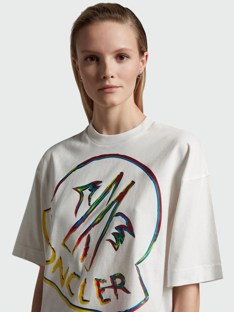 Moncler -Remera de algodón estampada - Blanco 