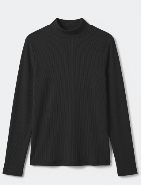 BLUSA DE CUELLO ALTO ACANALADO NEGRO