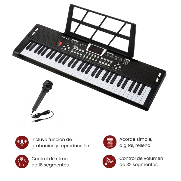 Teclado Instrumento Musical Electrónico Órgano de 61 Teclas 10 Ritmos 16 Tonos + Micrófono ITM007 Teclado Instrumento Musical Electrónico Órgano de 61 Teclas 10 Ritmos 16 Tonos + Micrófono ITM007