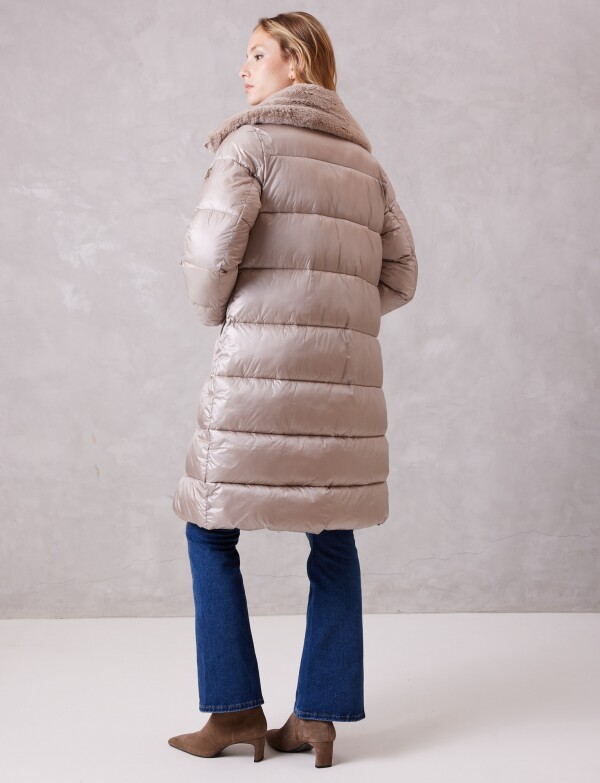 Campera Puffer Satinada Con Cuello De Piel BEIGE