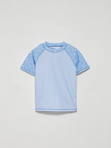 Camiseta UV manga corta Rayas- Celeste