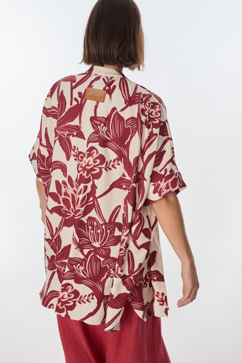 Camisa Azorella Flores Bordeaux