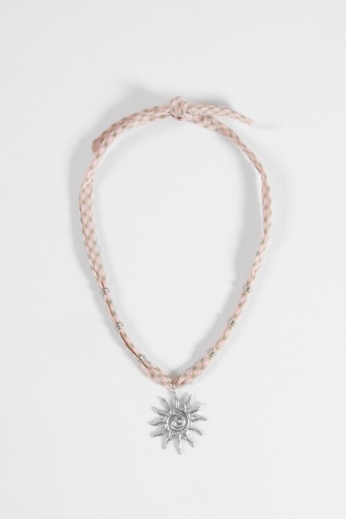 Collar acero cordón dije sol plateado