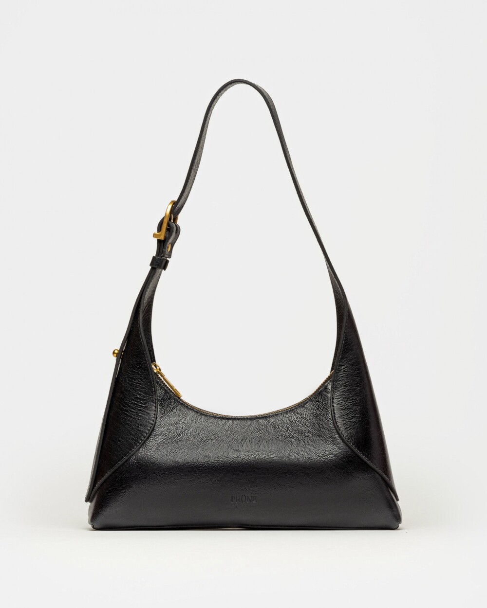Cartera al hombro Windsor en cuero arrugado Negro