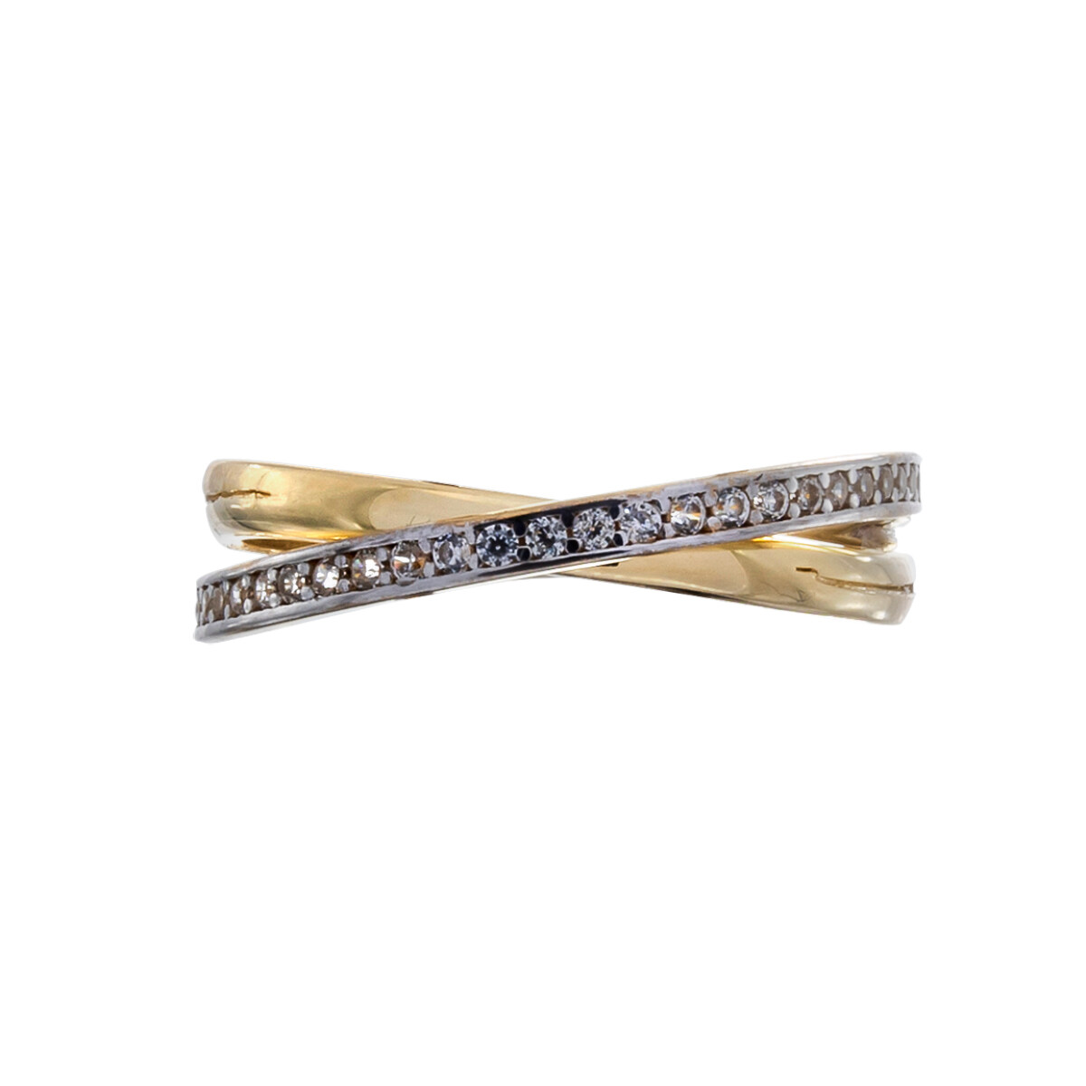 Anillo de oro 10 ktes con circonias, CRUZADO. 