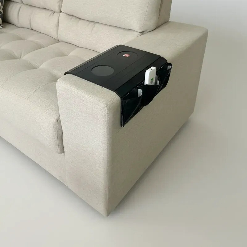 Bandeja para brazo del sofá con posavasos y guardado - Color Negro Bandeja para brazo del sofá con posavasos y guardado - Color Negro