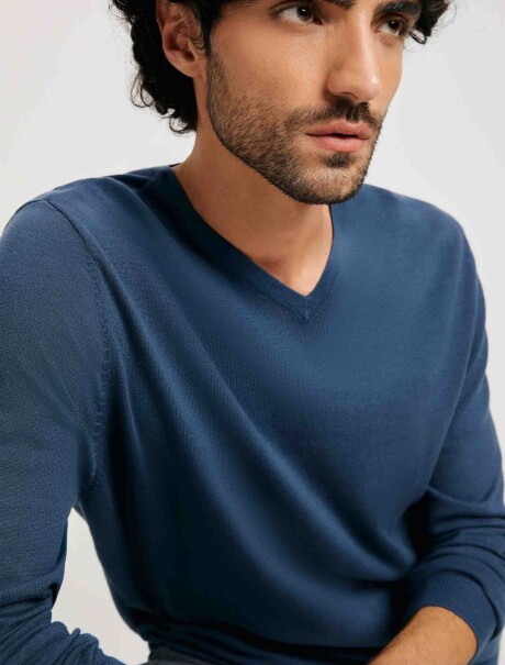 BUZO MASCULINO TEJIDO ESCOTE V AZUL