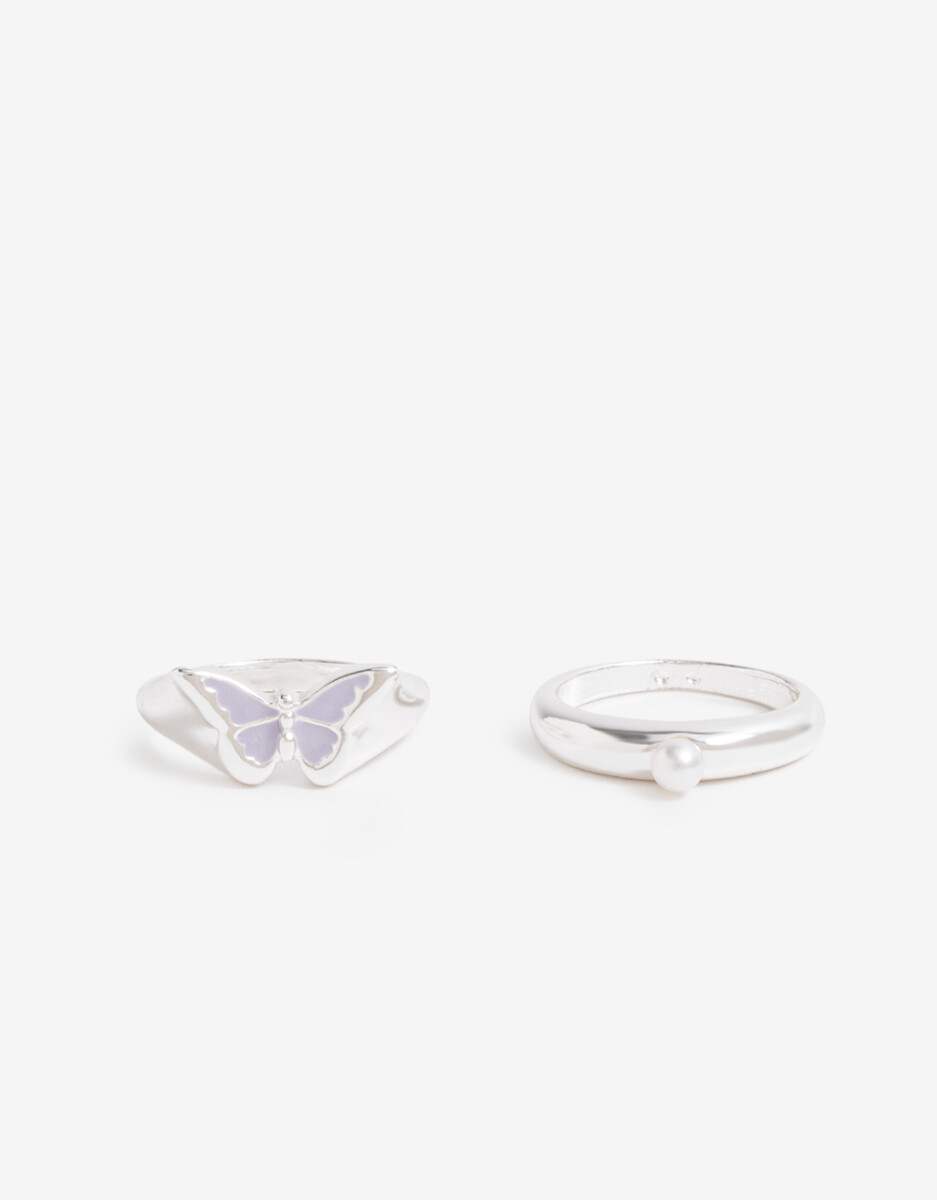 Set De 2 Anillos Esmaltados Bañado En Plata 