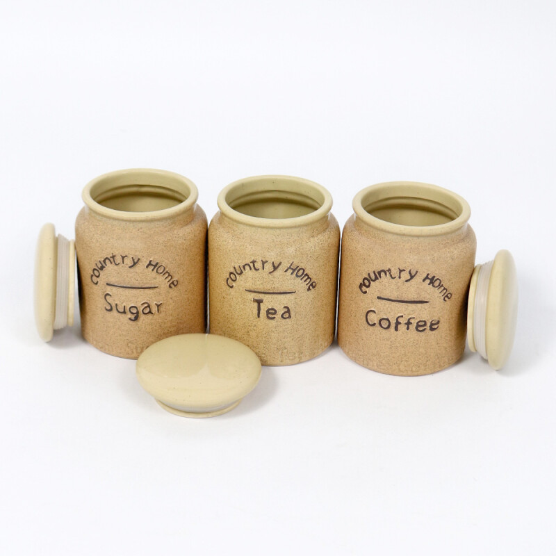 SET FRASCO CERAMICA BEIGE 10X13.5CM 3PZAS Unica