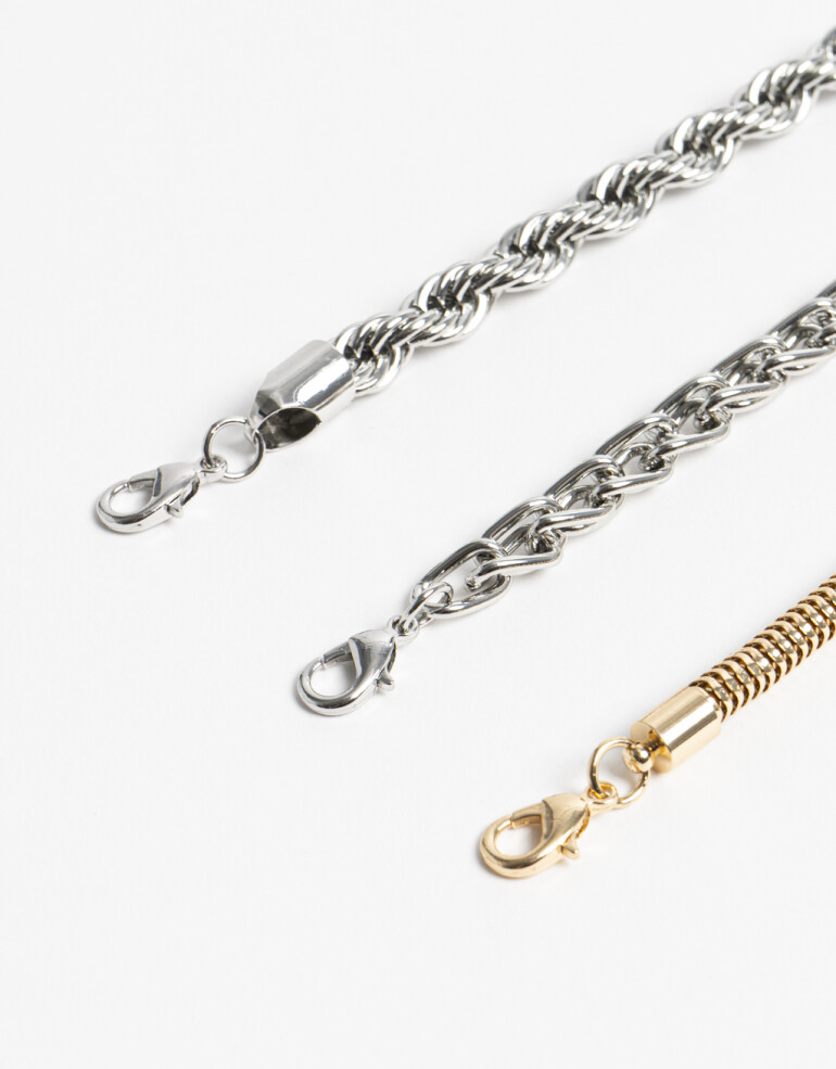 Collares Largos Metal Collar Largo Mix Cadenas - Plateado Rodio