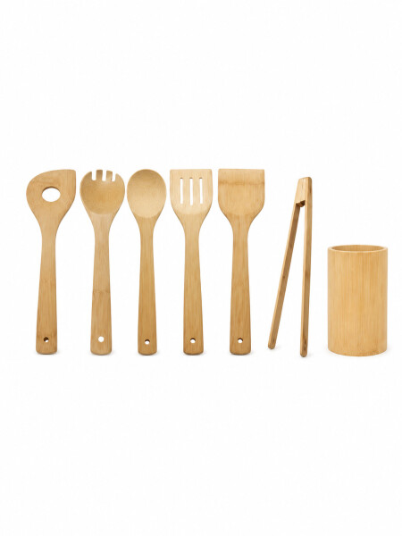 MENAJE BAMBU CON SOPORTE SET X 7 MADERA