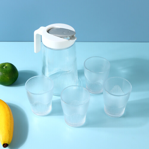 Set Jarra De Vidrio + 4 Vasos - Blanco - 1.3 L Set Jarra De Vidrio + 4 Vasos - Blanco - 1.3 L