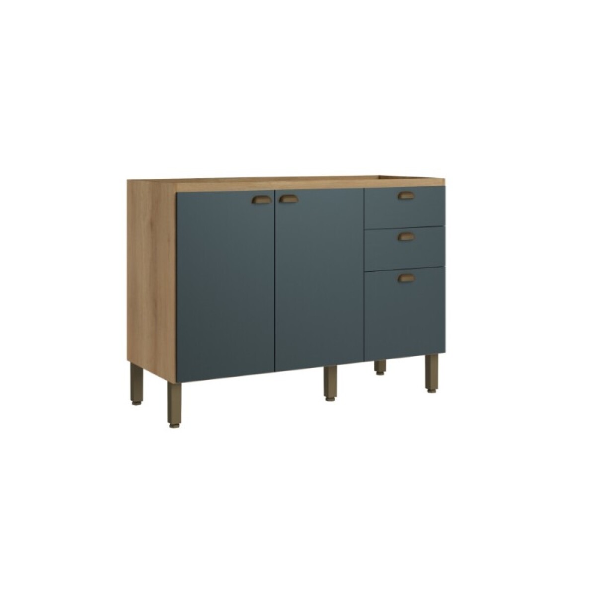BAJO MESADA 1,20 mts. 2 PUERTAS, 3 CAJONES FINESSE CAPUCCINO AZUL 