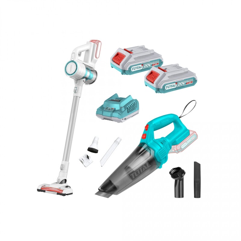 Kit Total Aspiradora 20V 0.5L + Aspiradora 0.8L + 2 Baterias 2.0AH + Cargador Kit Total Aspiradora 20V 0.5L + Aspiradora 0.8L + 2 Baterias 2.0AH + Cargador