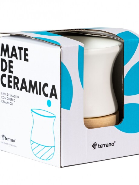 Kit Termo 1lt. Premium + Mate Cerámica base Madera Blanco