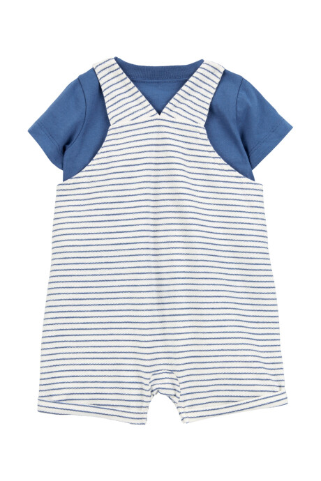 Set dos piezas de algodón, enterito corto y remera, diseño a rayas Set dos piezas de algodón, enterito corto y remera, diseño a rayas