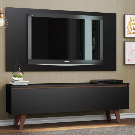 Rack TV mueble Lumax + panel rústico con estantes 55” Negro/Negro
